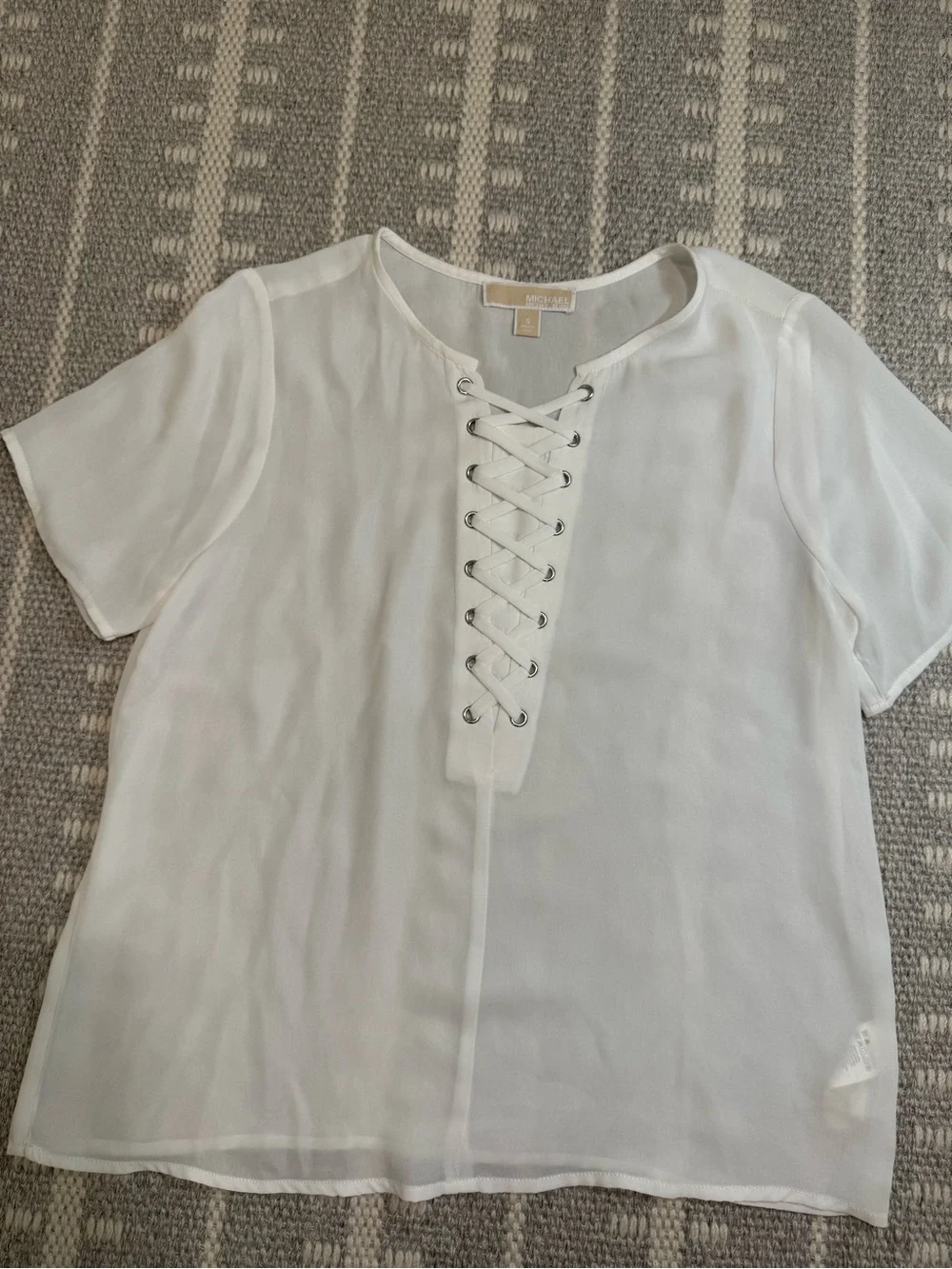 Michael Kors Small White Lace-Up Grommet Blouse Short Sleeve